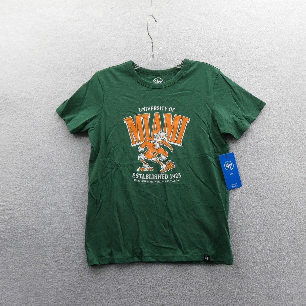 '47 Brand Shirt Kids Large Miami Hurricanes Green Sebastian the Ibis Cotton